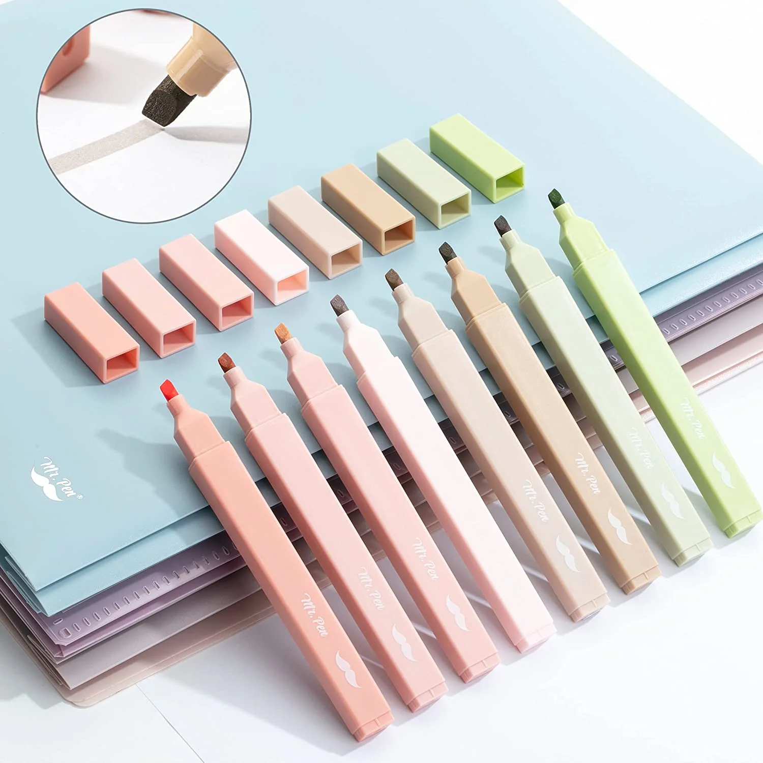 Aesthetic Highlighters, 8 Pack, Boho Colors, No-Bleed Ink, Chisel Tip - Image 7