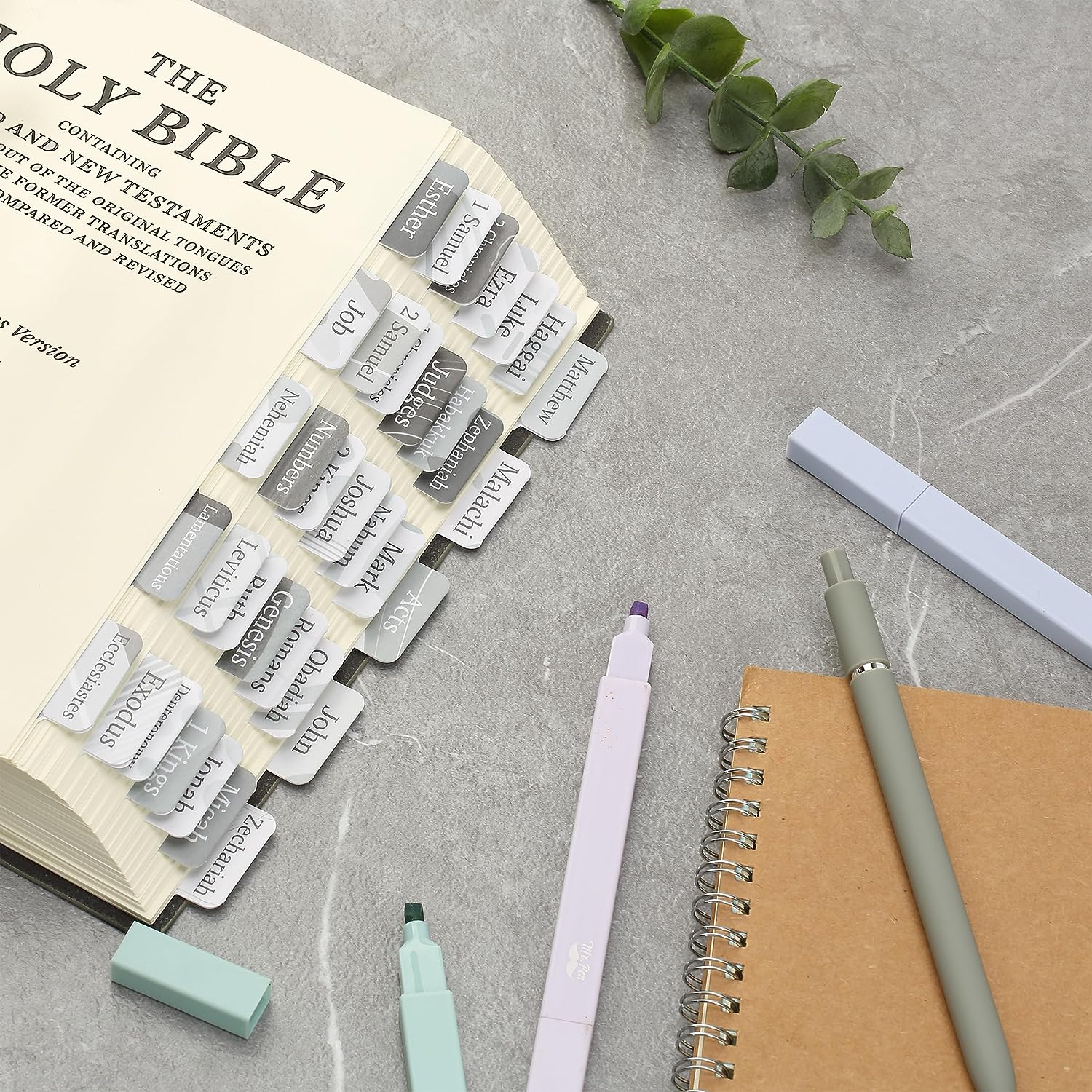 Bible Tabs, 75 Gray Theme, Laminated, Easy Apply, Old & New Testament, Neutral Design - Image 7
