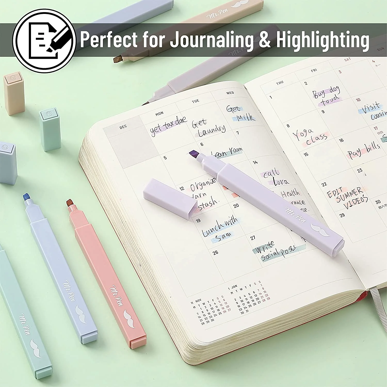 Aesthetic Highlighters, 8 Pack, Assorted Colors, No-Bleed Ink, Chisel Tip, Cute Bible-Safe Study & Journaling Supplies - Image 8