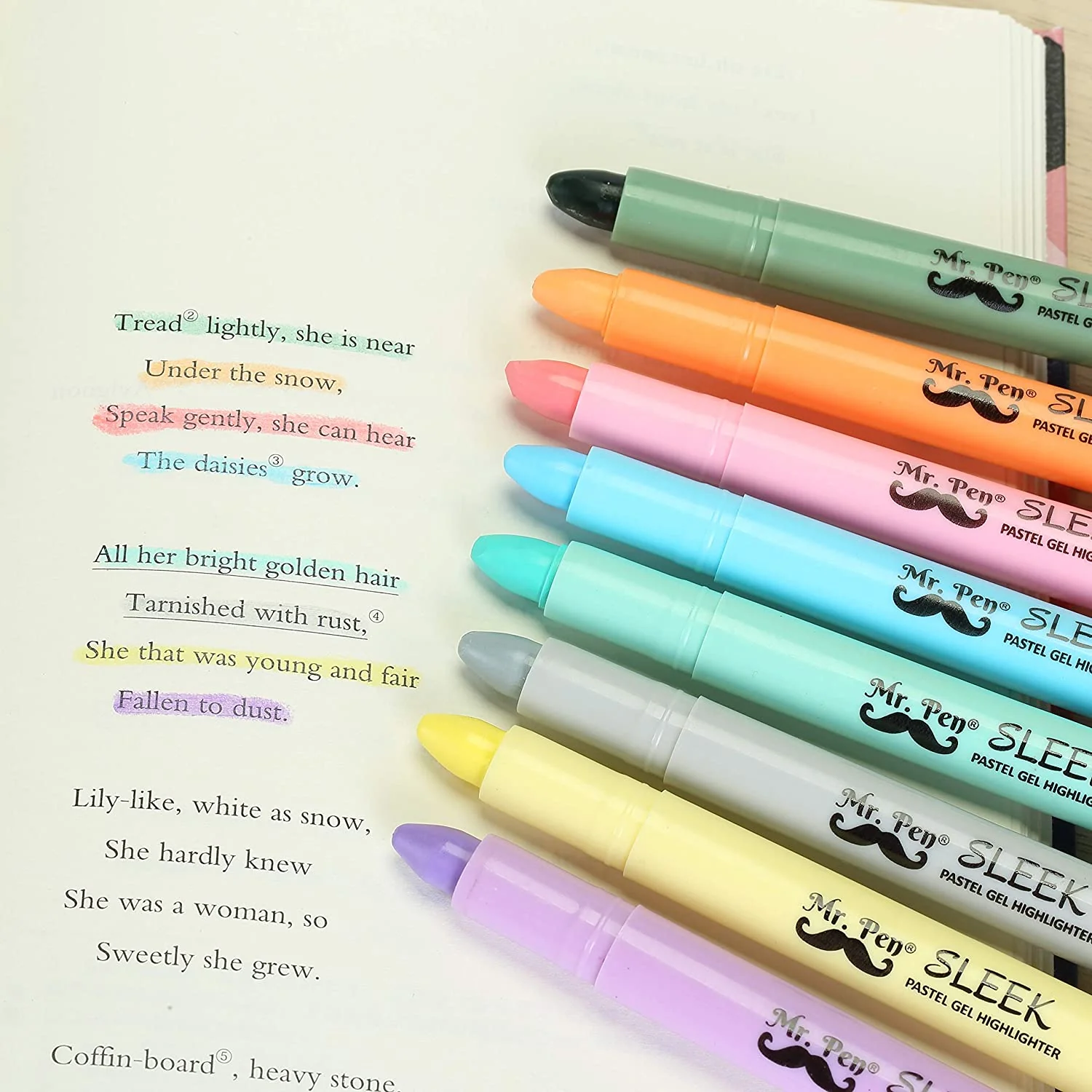 Bible Gel Highlighters, 8 Pack, Pastel Colors, No-Bleed, Twist-Up, Sharpenable Tips - Image 8